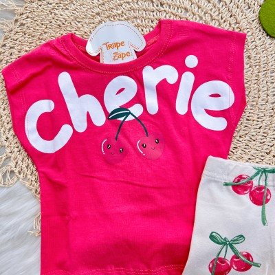 Conj. Blusa Cherie e Short -  Vermelho Cereja e Areia